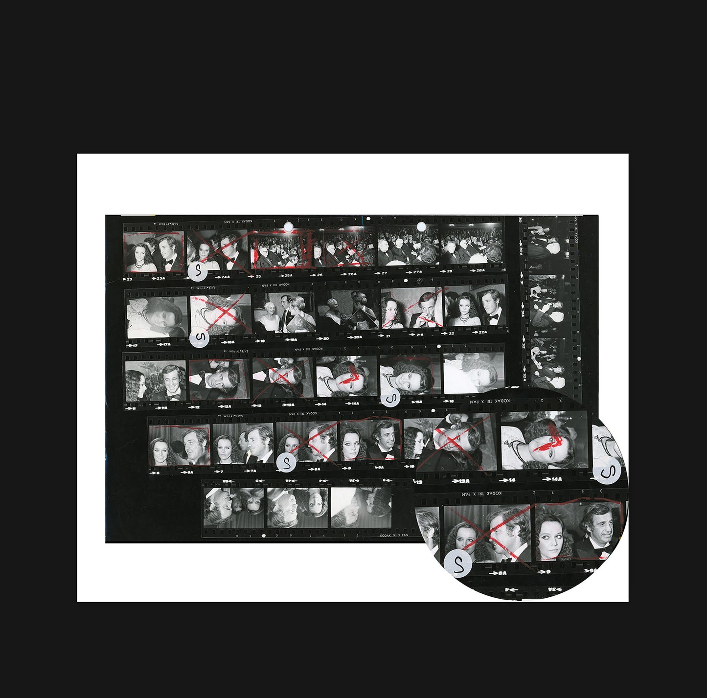 Contact sheet: Belmondo, Antonelli and Jean Gabin, 1974, Paris